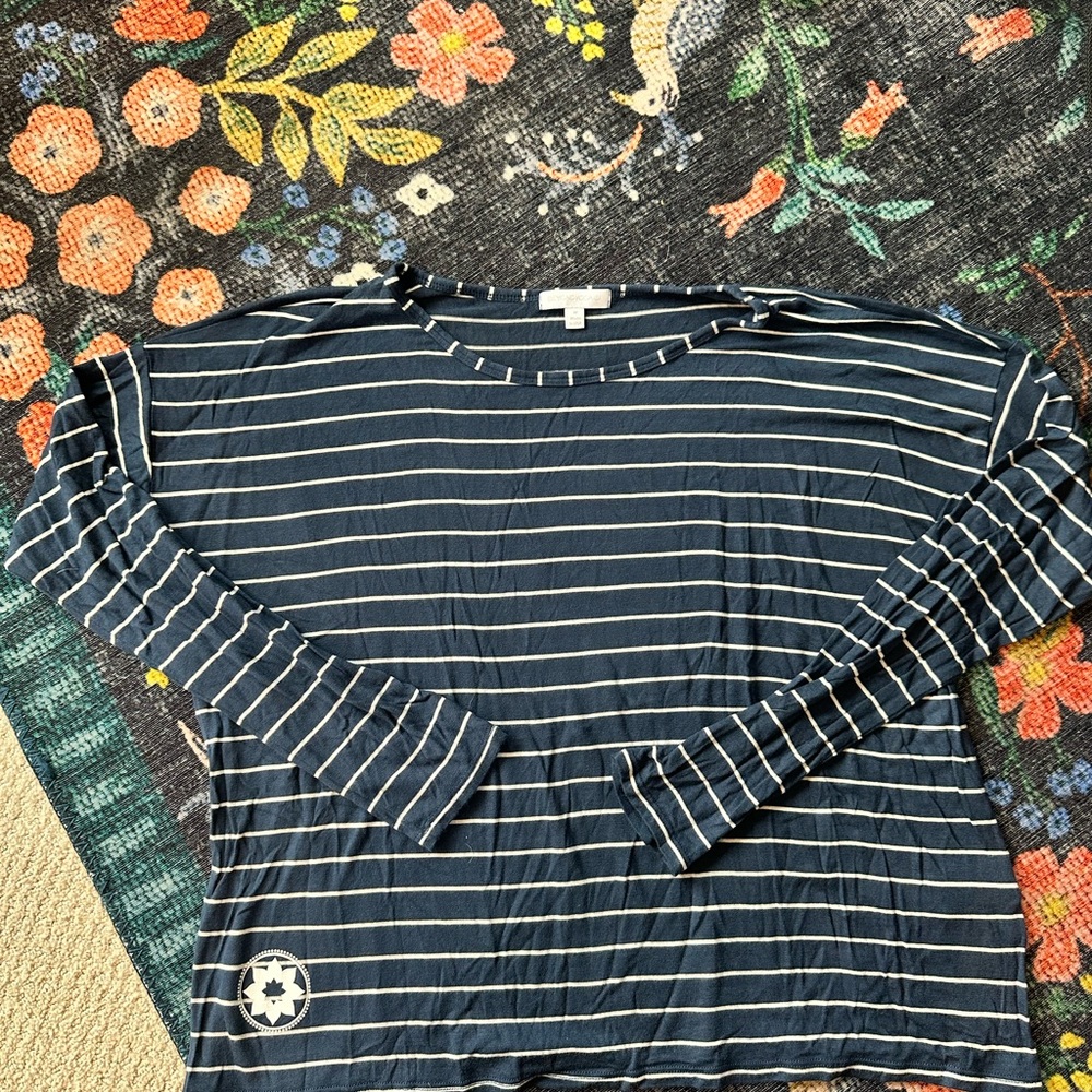 Beyond Yoga Navy and White Striped Top